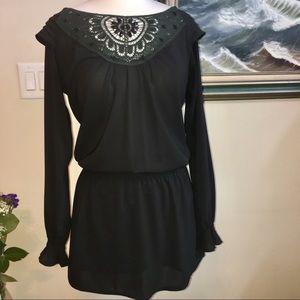 Gioia Fashion Tunic Top Blouse Size Large Black